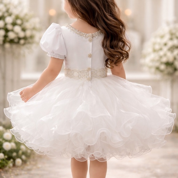 White girls couture christening flower girl semi glitz natural pageant dress - Picture 4 of 7